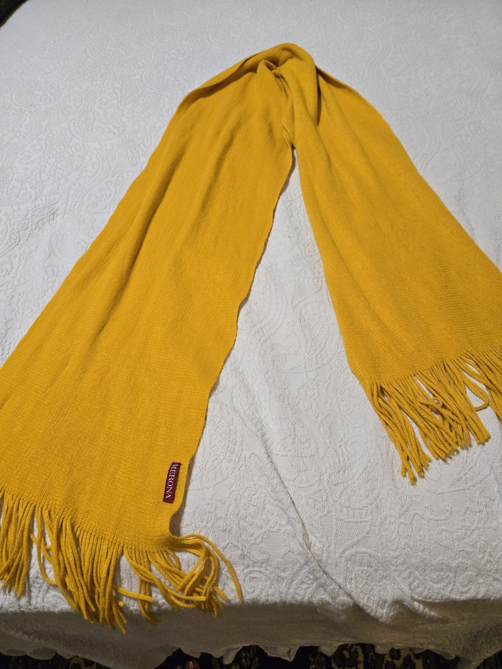 Merona Bright Mustard Knit Fringe Scarf Cozy Soft Fall